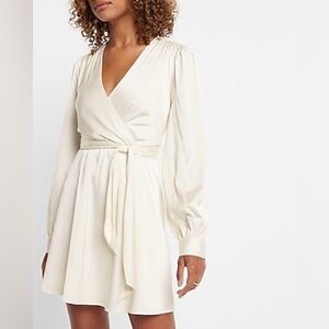 Express White Satin Wrap Mini Dress